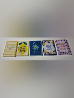5 New Lemon Bloom Floral Decorative Tile Magnets- Blue